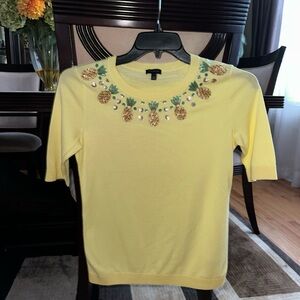 Talbots Yellow Embellished Short Sleeve Tee